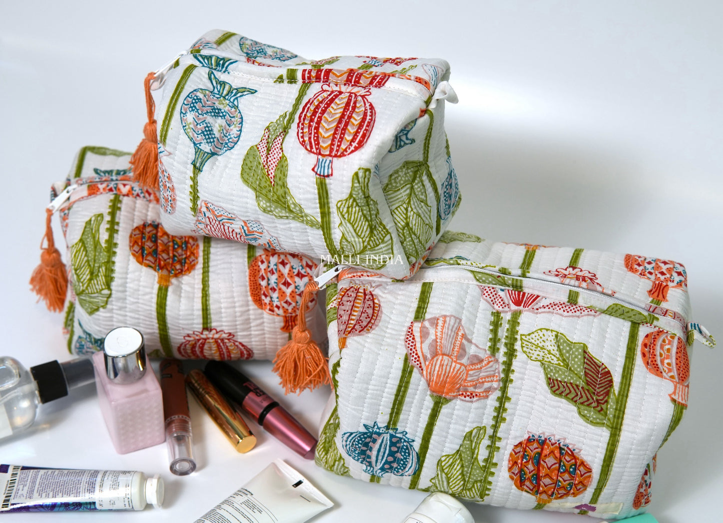 Set of 3 Vanity Pouches - Pomegranate garden
