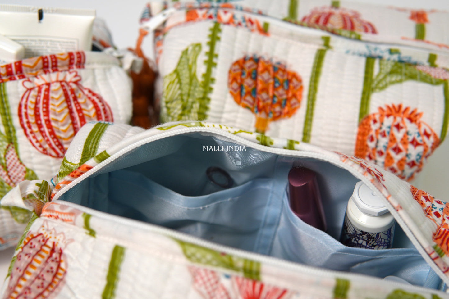 Set of 3 Vanity Pouches - Pomegranate garden