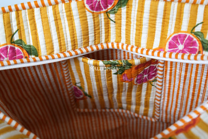 Travel tote bag with zipper closure - Red oranges on yellow stripes