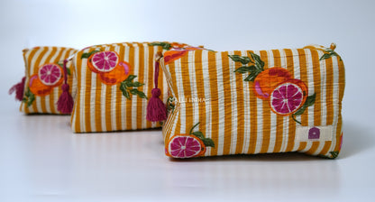 Set of 3 Vanity Pouches - Red oranges on yellow stripes