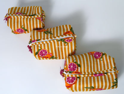 Set of 3 Vanity Pouches - Red oranges on yellow stripes