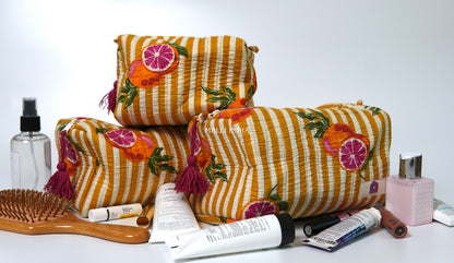 Set of 3 Vanity Pouches - Red oranges on yellow stripes