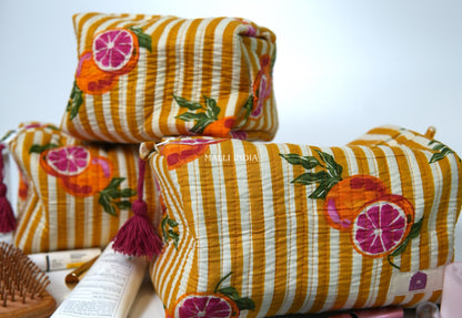 Set of 3 Vanity Pouches - Red oranges on yellow stripes