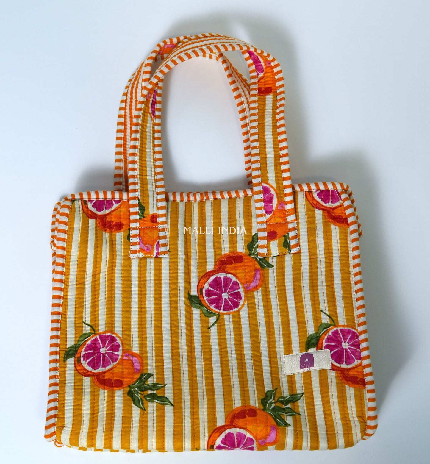 Lunch bag with zipper closure - Red oranges on yellow stripes