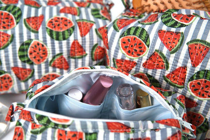 Set of 3 Vanity Pouches - Watermelons on grey stripes