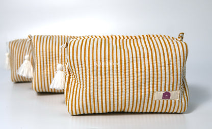 Set of 3 Vanity Pouches - Mustard thin stripes