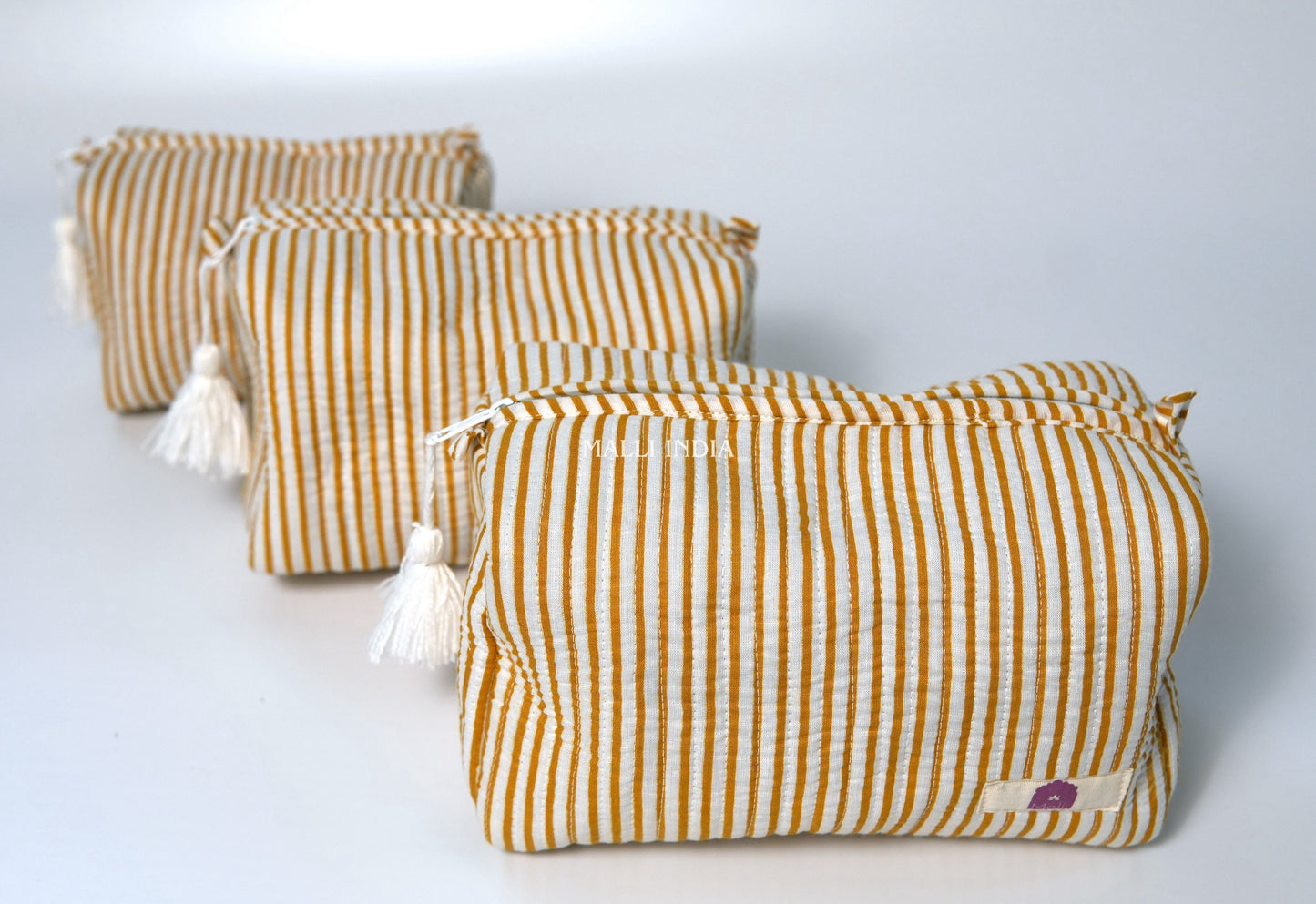 Set of 3 Vanity Pouches - Mustard thin stripes