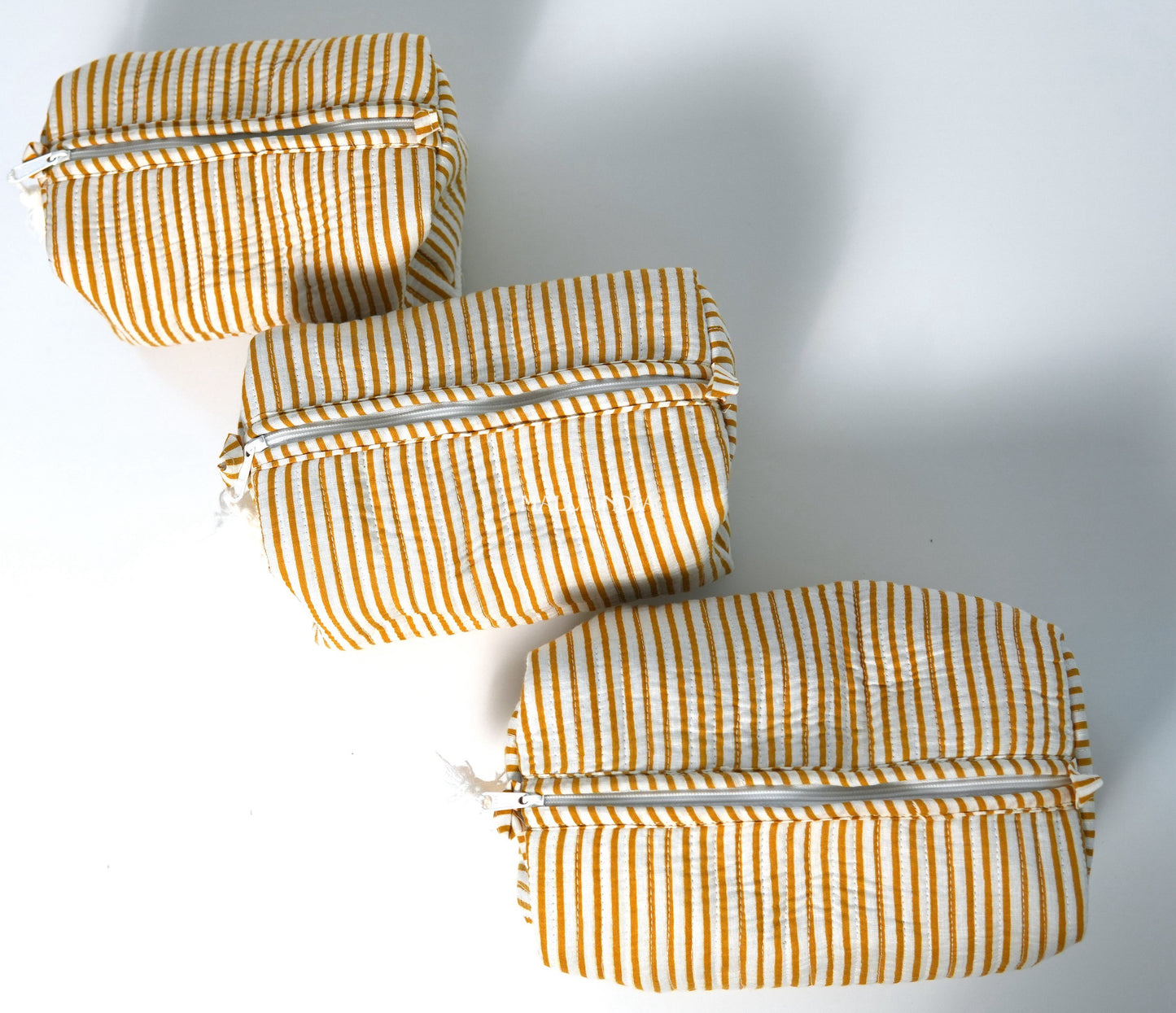 Set of 3 Vanity Pouches - Mustard thin stripes