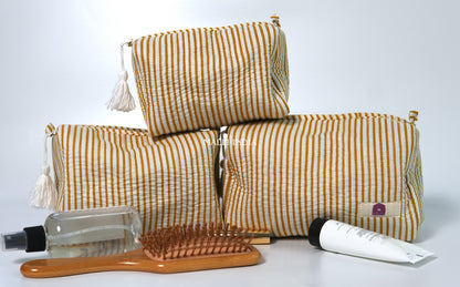 Set of 3 Vanity Pouches - Mustard thin stripes