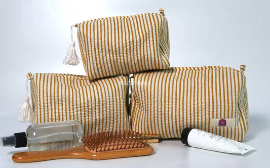 Set of 3 Vanity Pouches - Mustard thin stripes