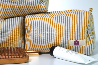 Set of 3 Vanity Pouches - Mustard thin stripes