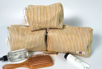 Set of 3 Vanity Pouches - Mustard thin stripes