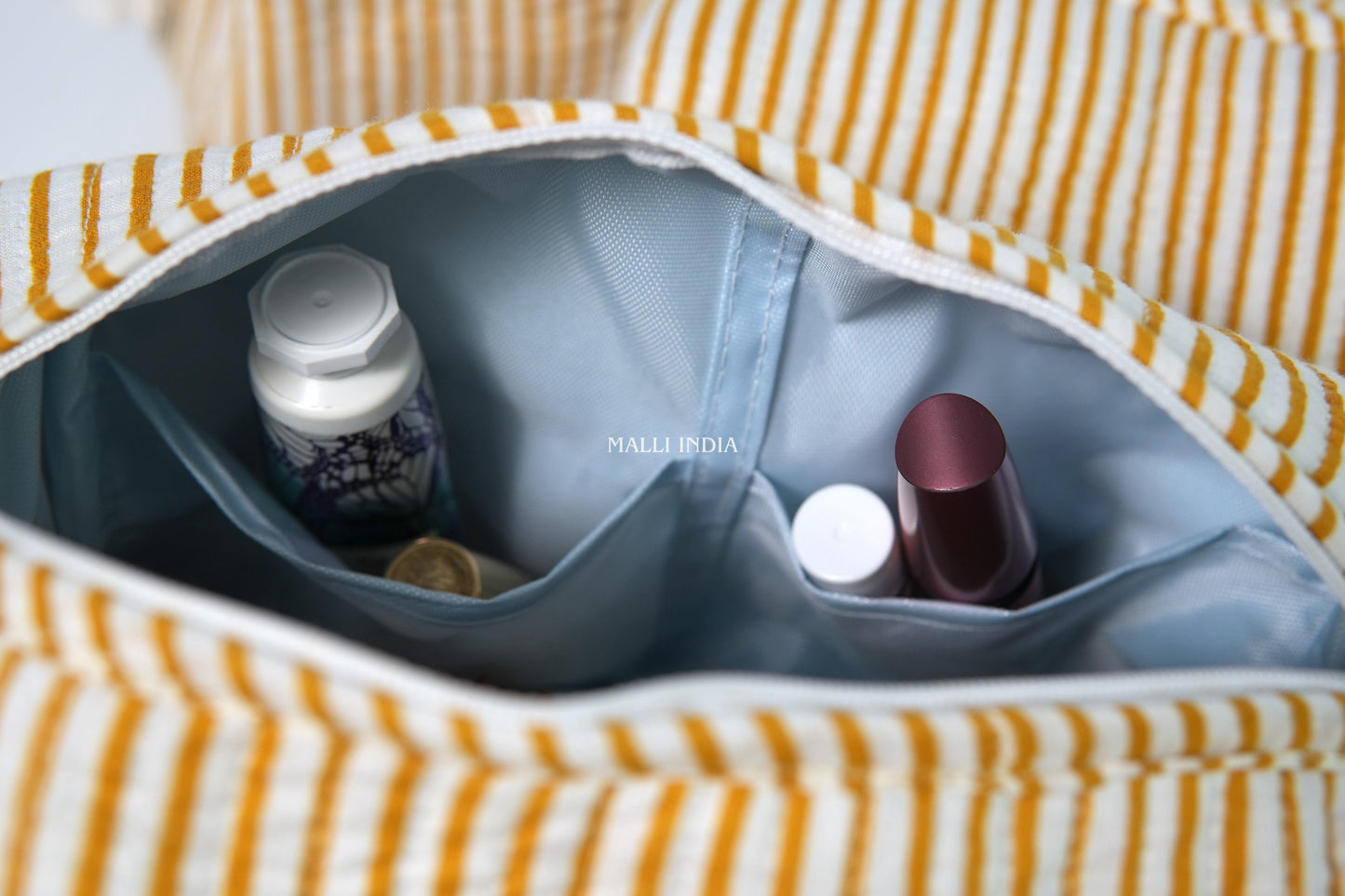 Set of 3 Vanity Pouches - Mustard thin stripes