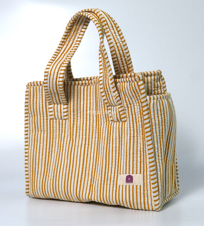 Lunch bag with zipper closure - Mustard thin stripes