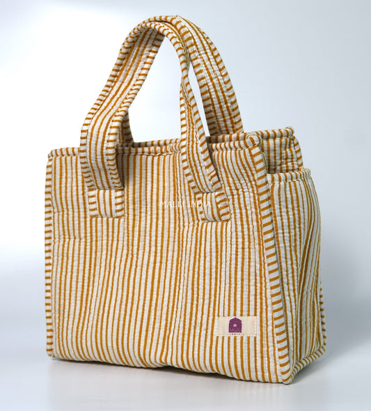 Lunch bag with zipper closure - Mustard thin stripes