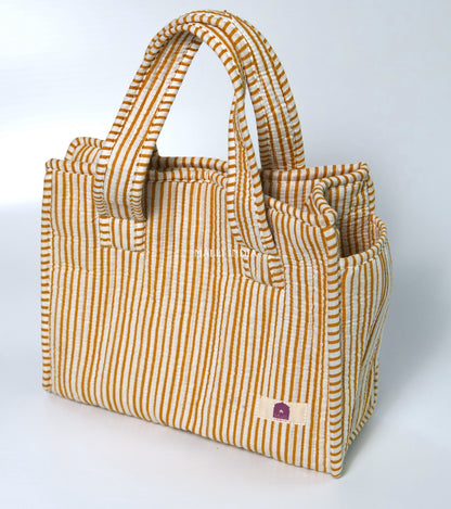 Lunch bag with zipper closure - Mustard thin stripes