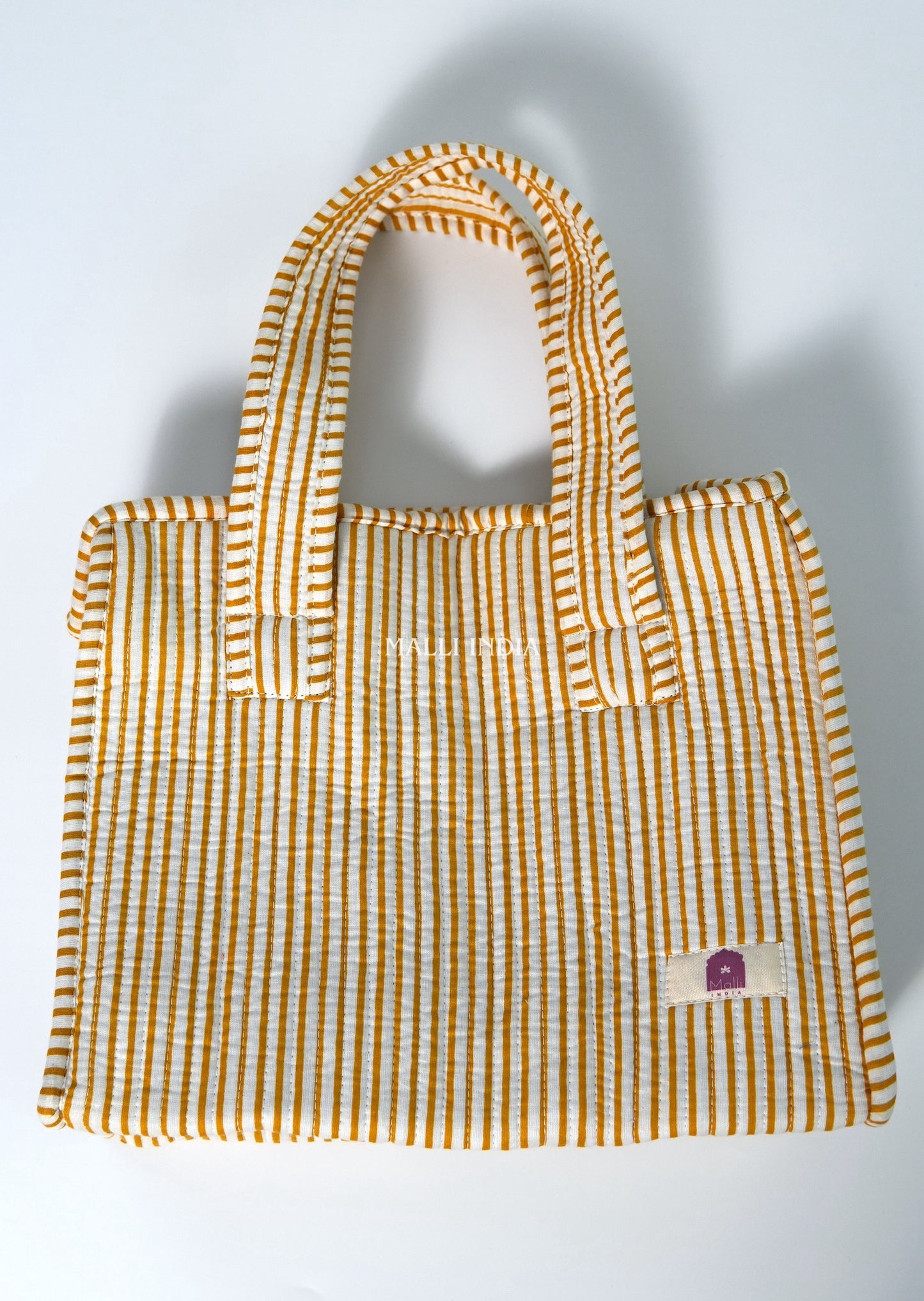 Lunch bag with zipper closure - Mustard thin stripes