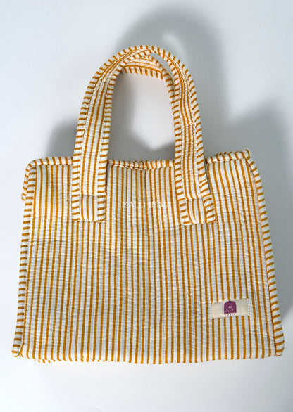 Lunch bag with zipper closure - Mustard thin stripes