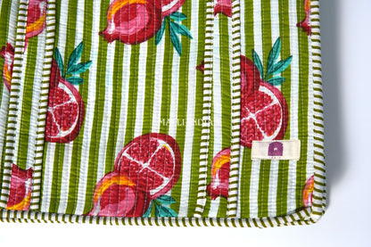Travel tote bag with zipper closure - Pomegranates on green stripes