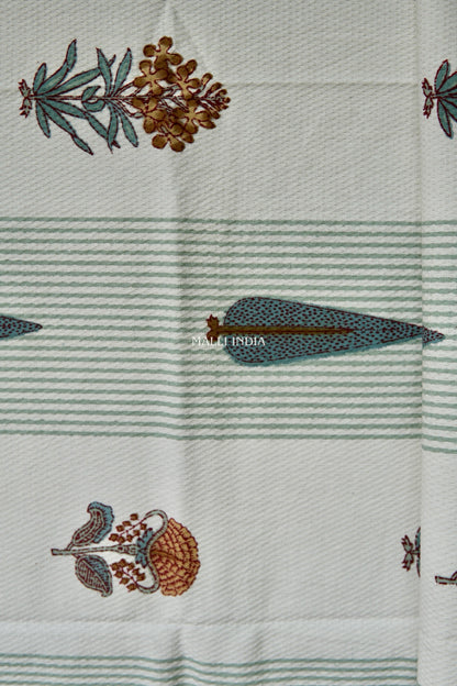 Grey Cypress & Brown Madhumalti Buta Handblock Printed - Waffle Cotton Towel Set of 3 (1 bath towel & 2 hand towels)