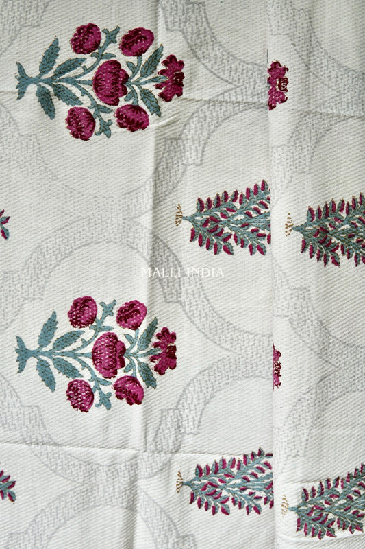 Magenta Gardens Handblock Printed - Waffle Cotton Towel Set of 3 (1 bath towel & 2 hand towels)