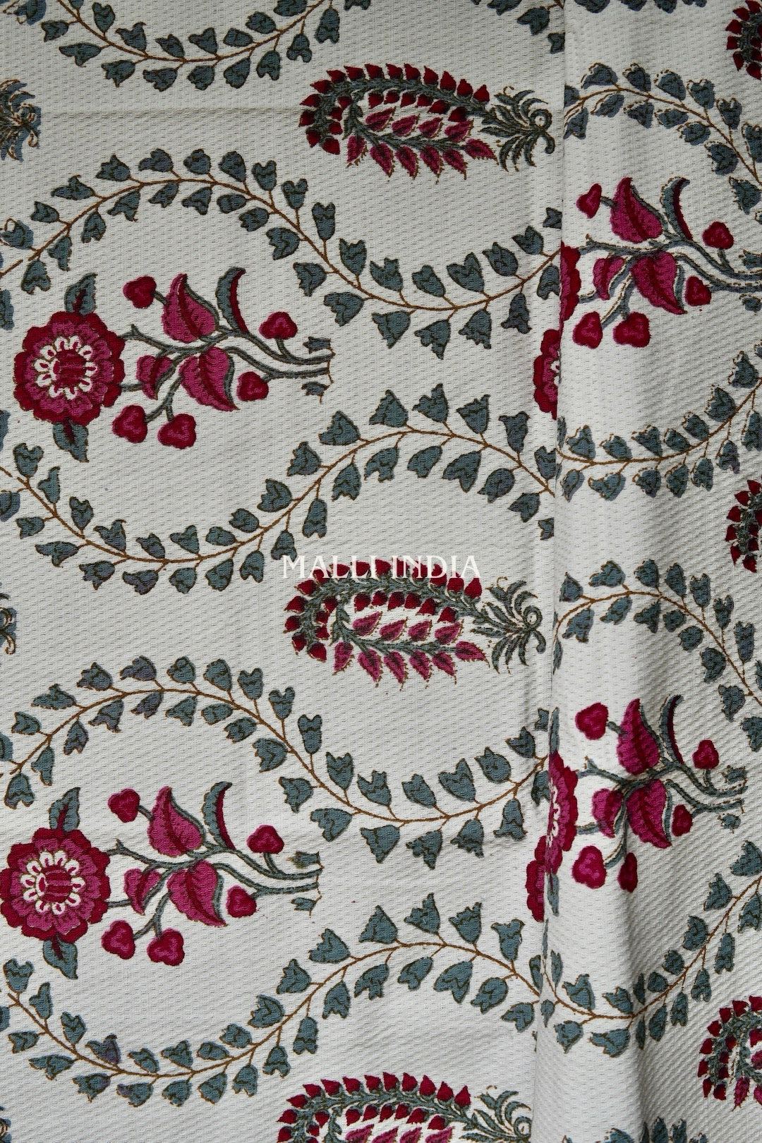 Pink Florals & Leaf Handblock Printed - Waffle Cotton Towel Set of 3 (1 bath towel & 2 hand towels)