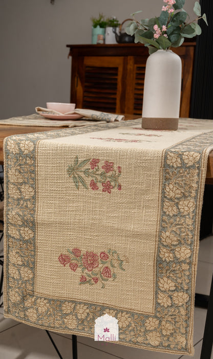 Pink & red florals - Runner, placemat & napkin set for 6 seater