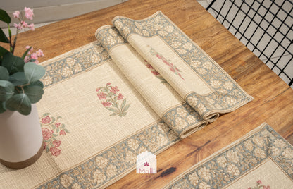 Pink & red florals - Runner, placemat & napkin set for 6 seater