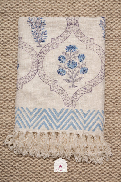 Blue daisy jaal - Handblock printed sofa throw
