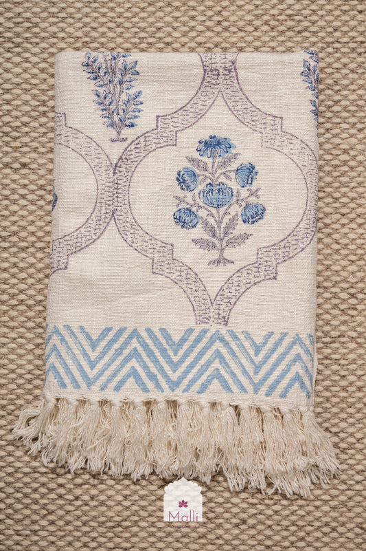Blue daisy jaal - Handblock printed sofa throw