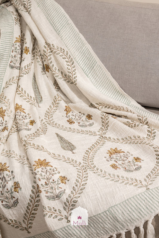 Brown madhumalti jaal - Handblock printed sofa throw