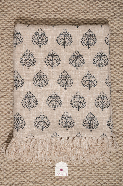 Grey leaf buti - Handblock printed sofa throw