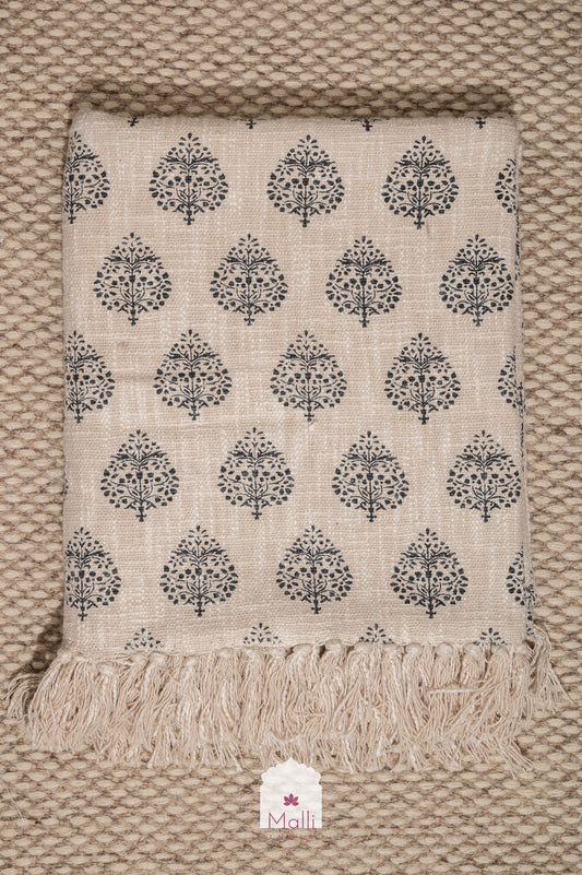 Grey leaf buti - Handblock printed sofa throw