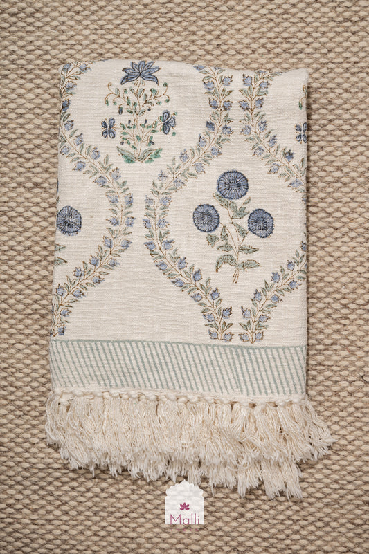 Neel bagh jaal - Handblock printed sofa throw