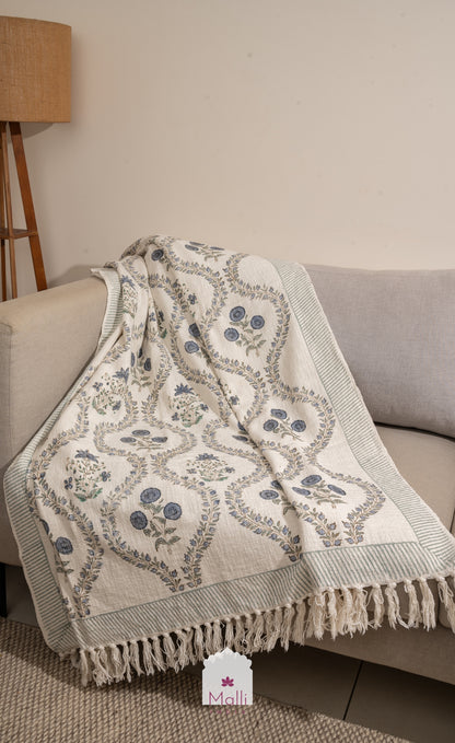 Neel bagh jaal - Handblock printed sofa throw