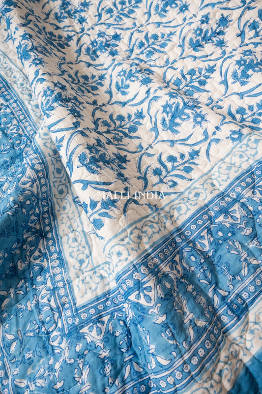Sky blooms - Handblock printed pure mulmul cotton reversible comforter