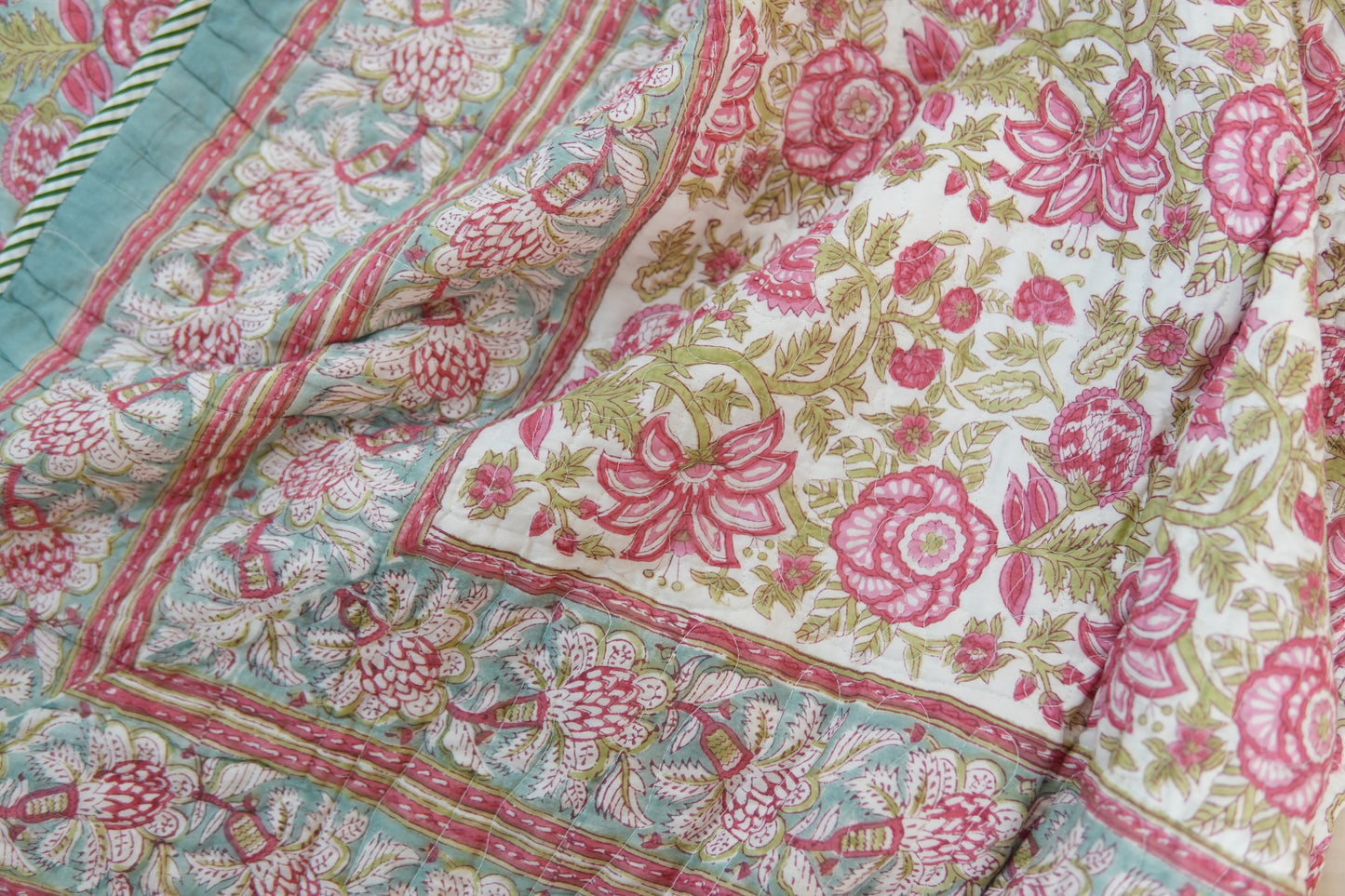 Turquoise royals - Handblock printed pure mulmul cotton reversible comforter