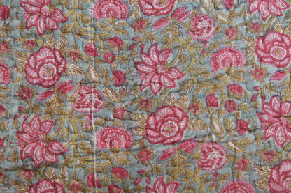 Turquoise royals - Handblock printed pure mulmul cotton reversible comforter