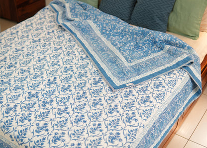 Sky blooms - Handblock printed pure mulmul cotton reversible comforter